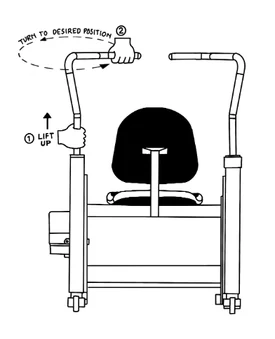 Diagram: til de sta-steun omhoog (1) en draai hem daarna naar de gewenste positie (2)