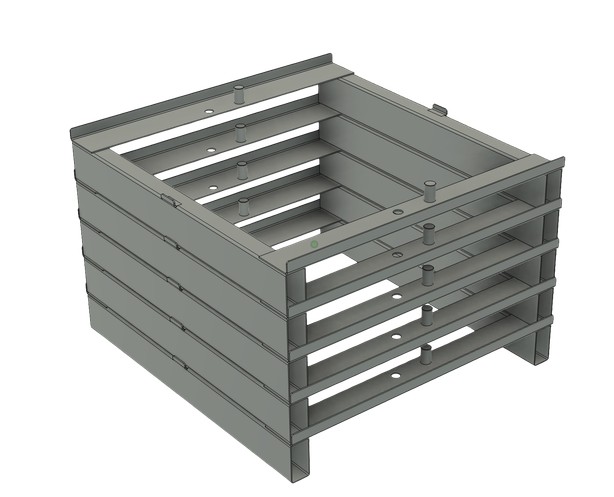Smart steel pallets nested into each other for compact storage and reuse